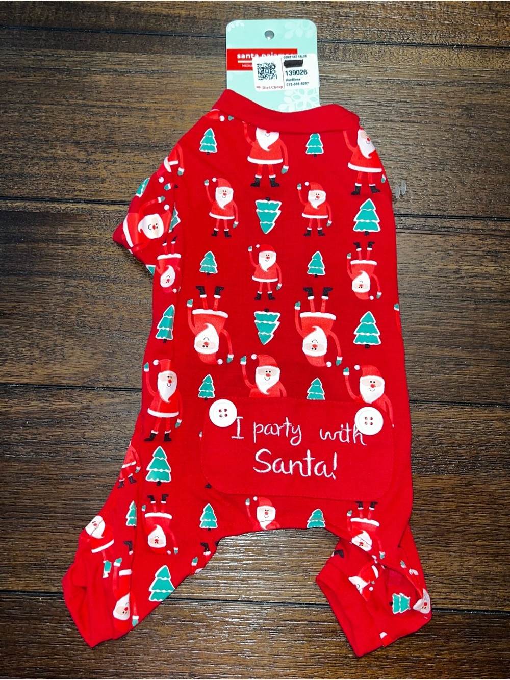 Red Santa Holiday Dog Pajamas - I party with Santa!